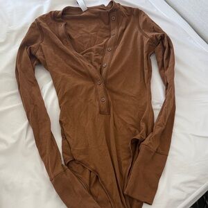 SKIMS brown Long Sleeve Henley Bodysuit